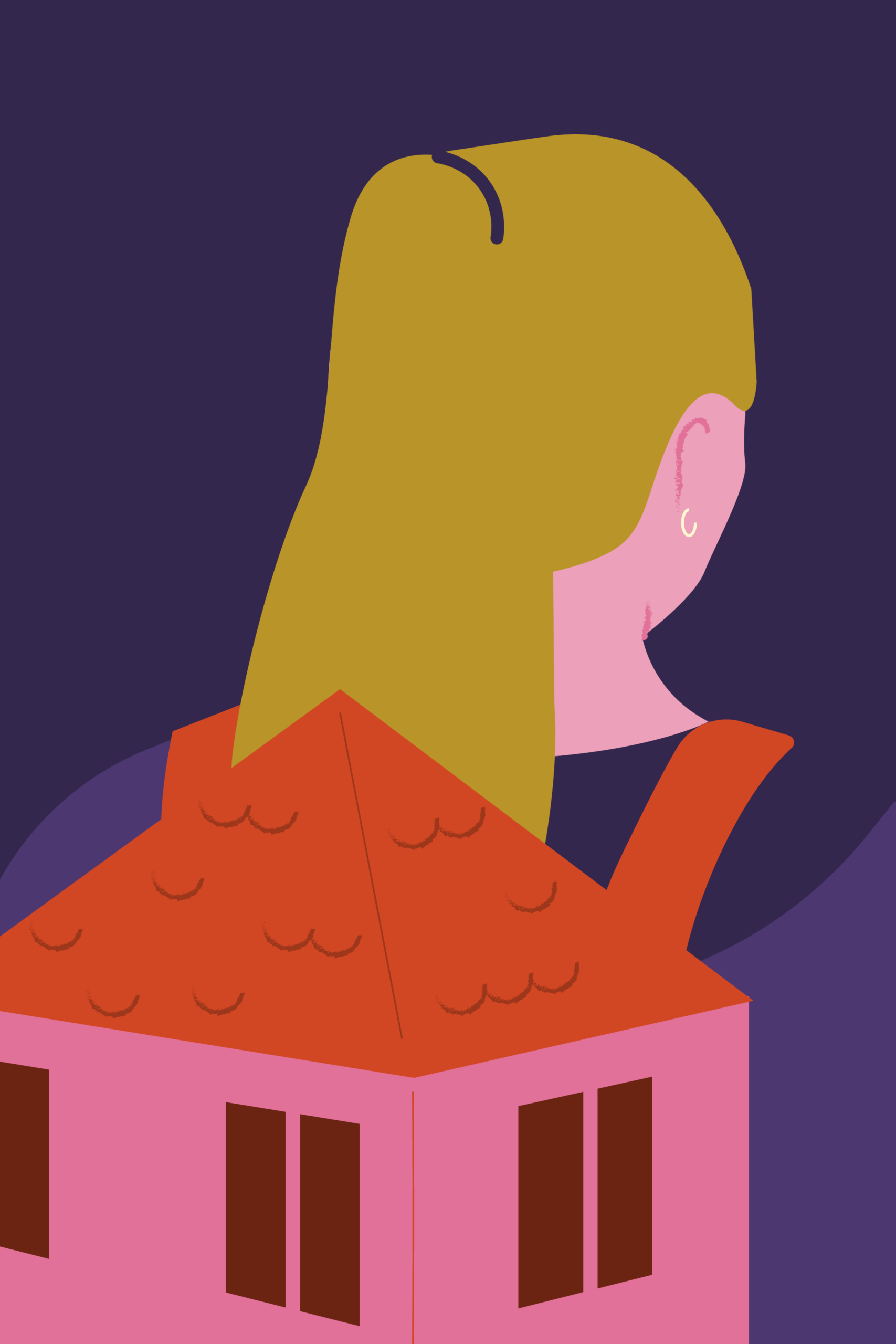 Illustration av en kvinna som bär en ryggsäck som symboliserar ett hus