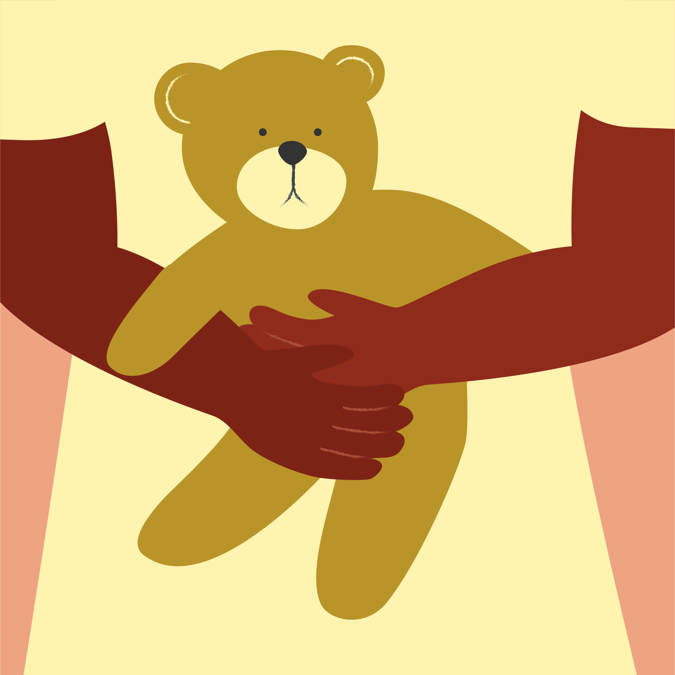 Illustration av ett barn som håller i en nalle för stöd