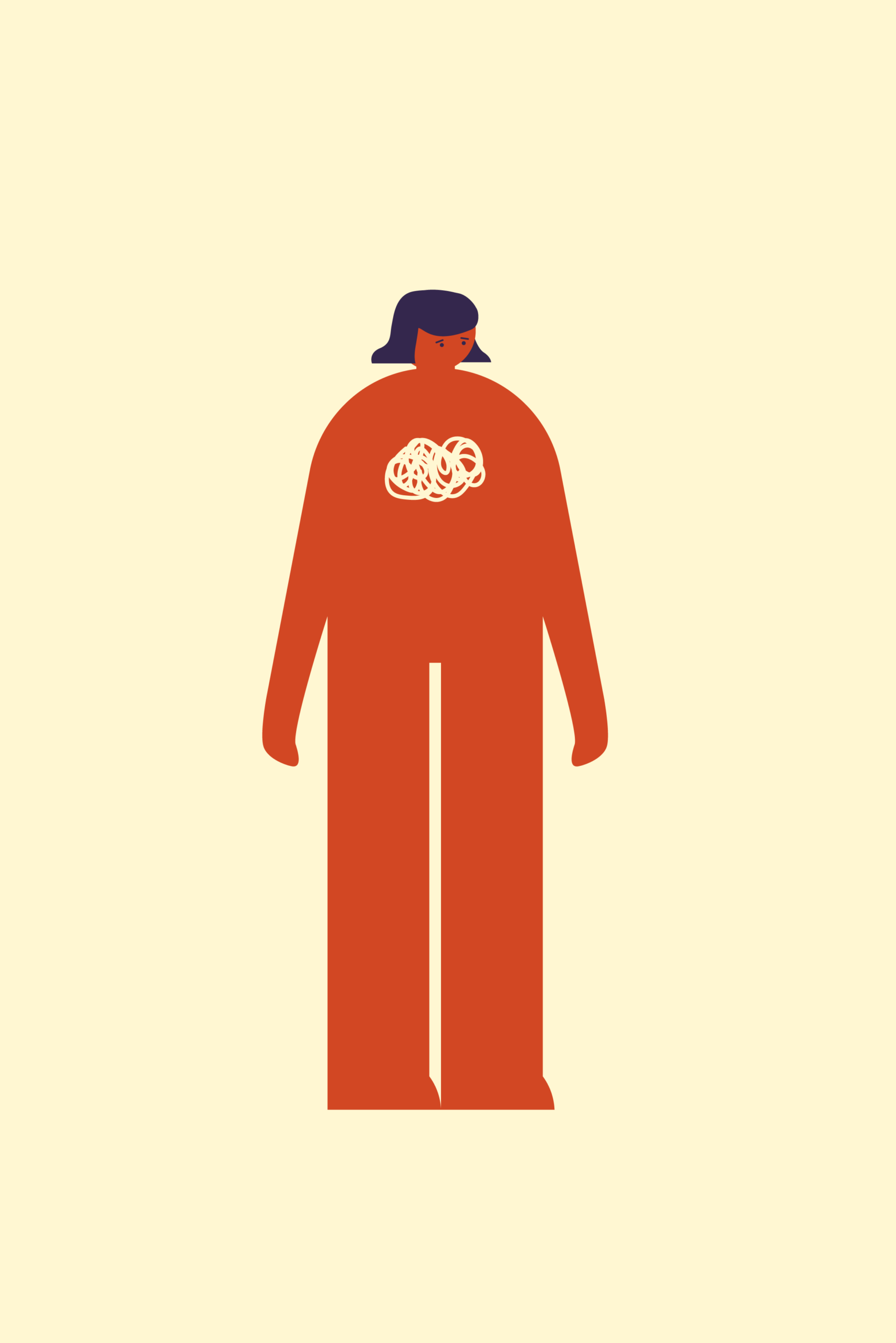 Illustration av en person med ångest i bröstet