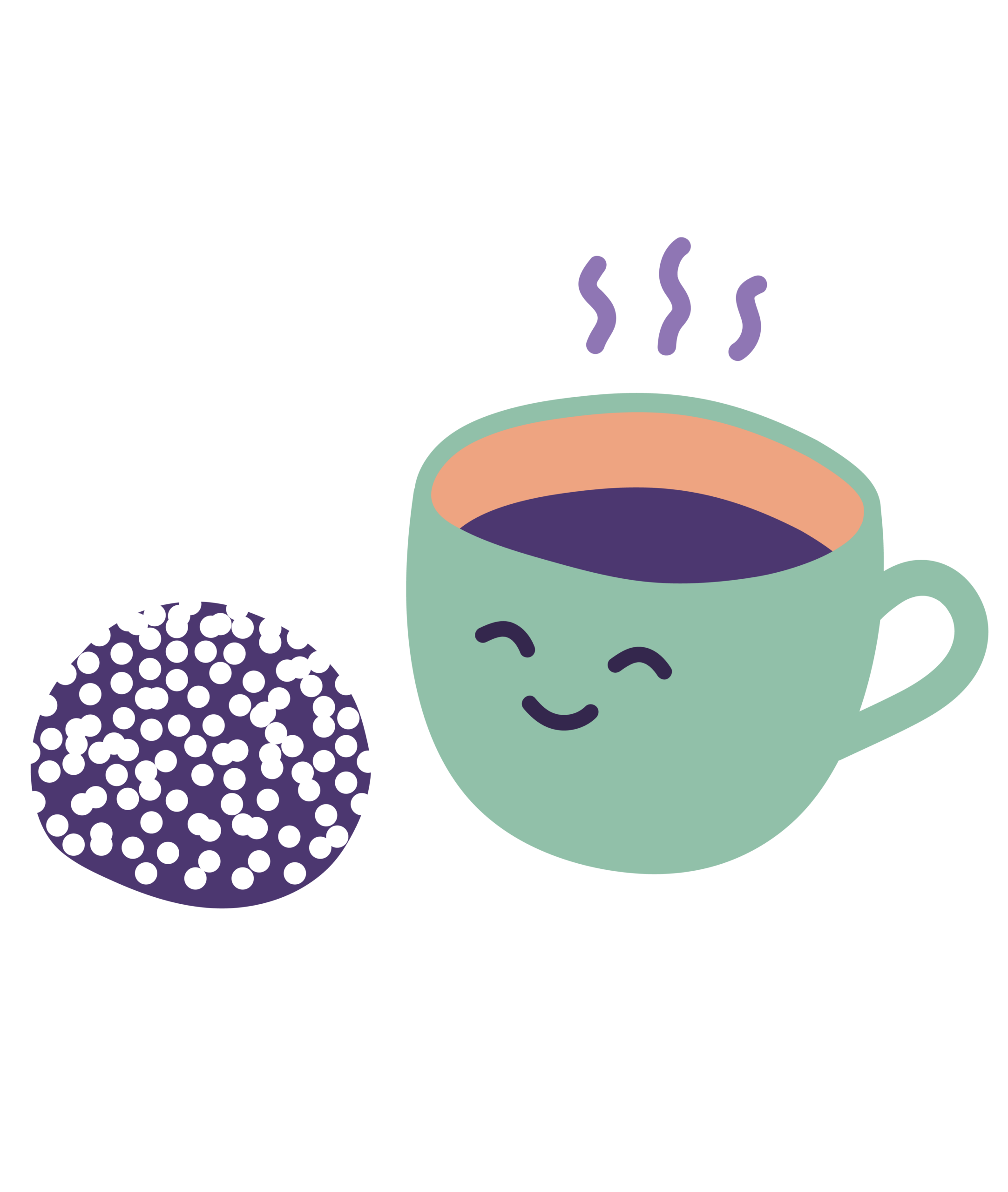 Illustration av en chokladboll och en kopp kaffe