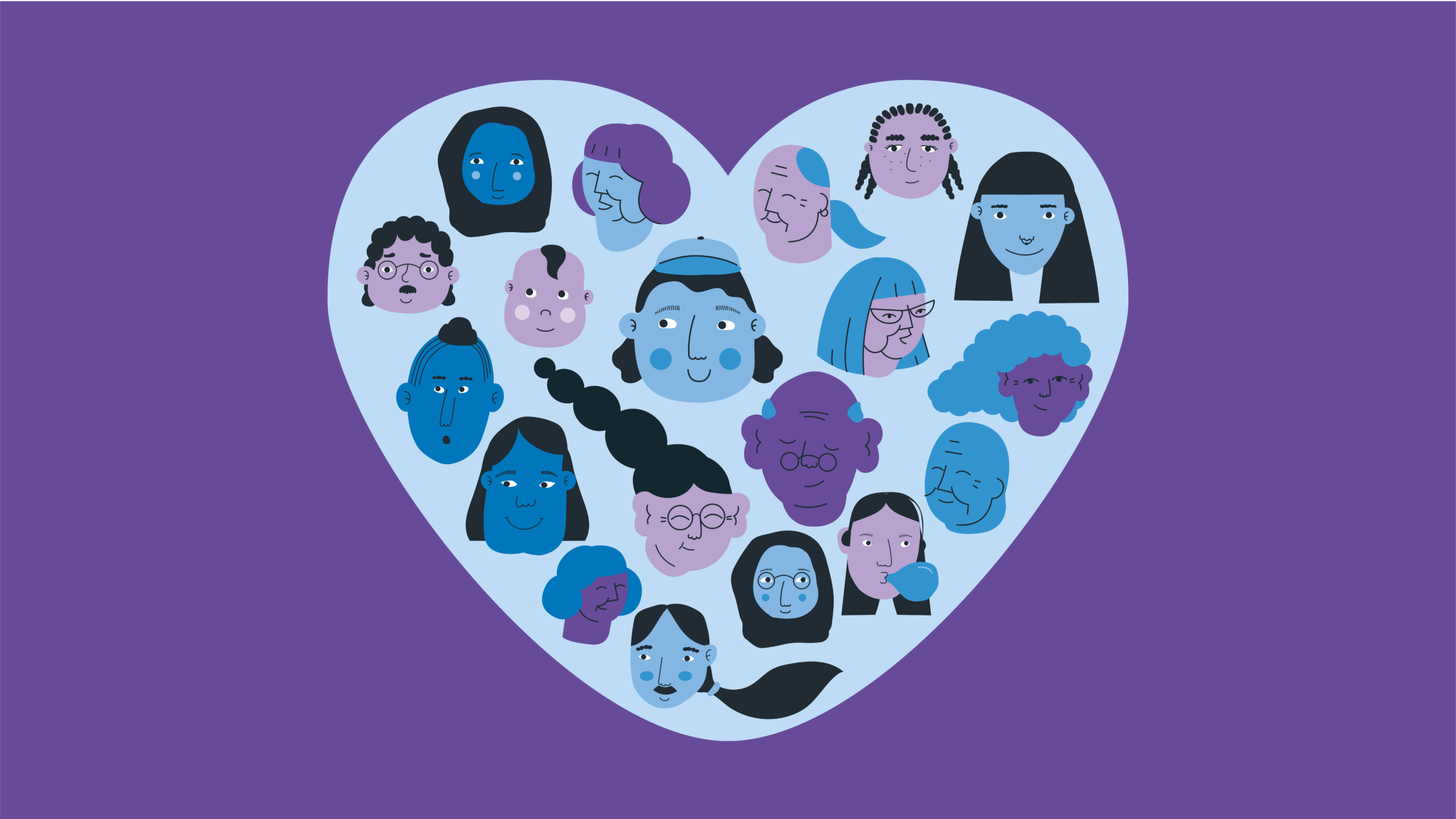 Illustration av människor i ett hjärta som representerar att alla kan få stöd