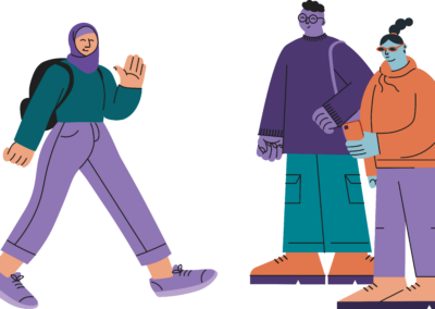 Illustration av ungdomar som hälsar på varandra