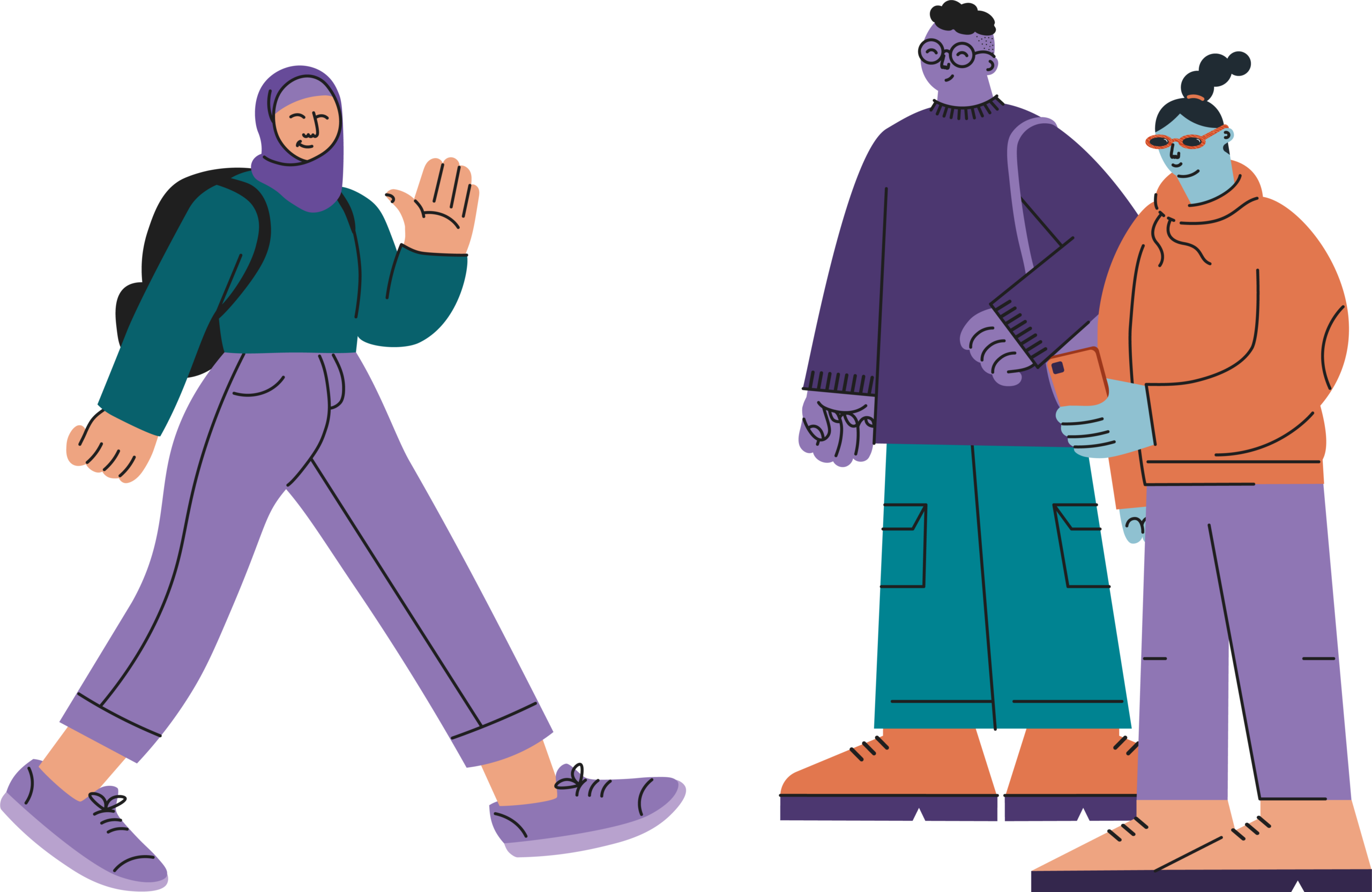 Illustration av ungdomar som hälsar på varandra
