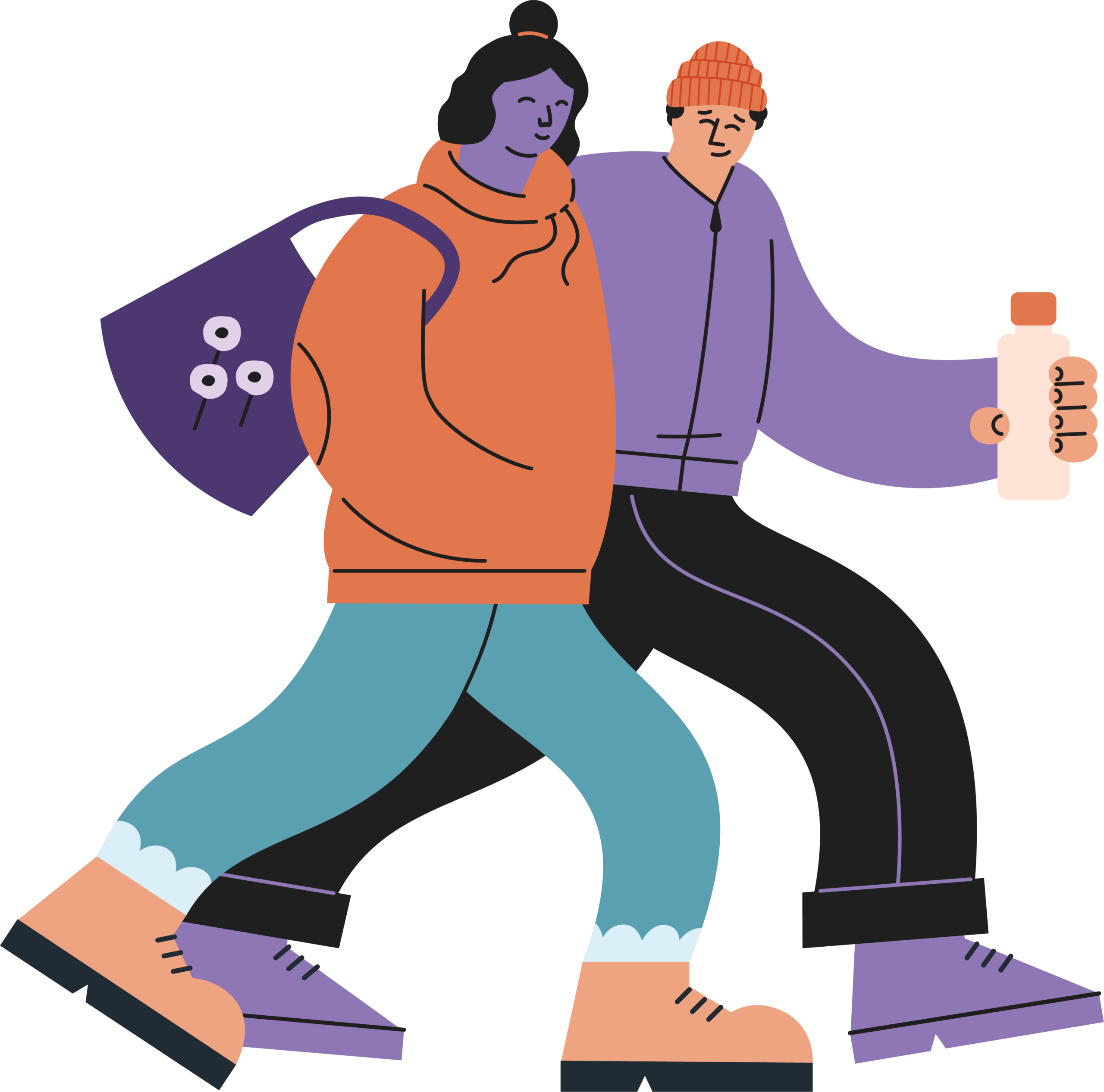 Illustration av två personer som promenerar